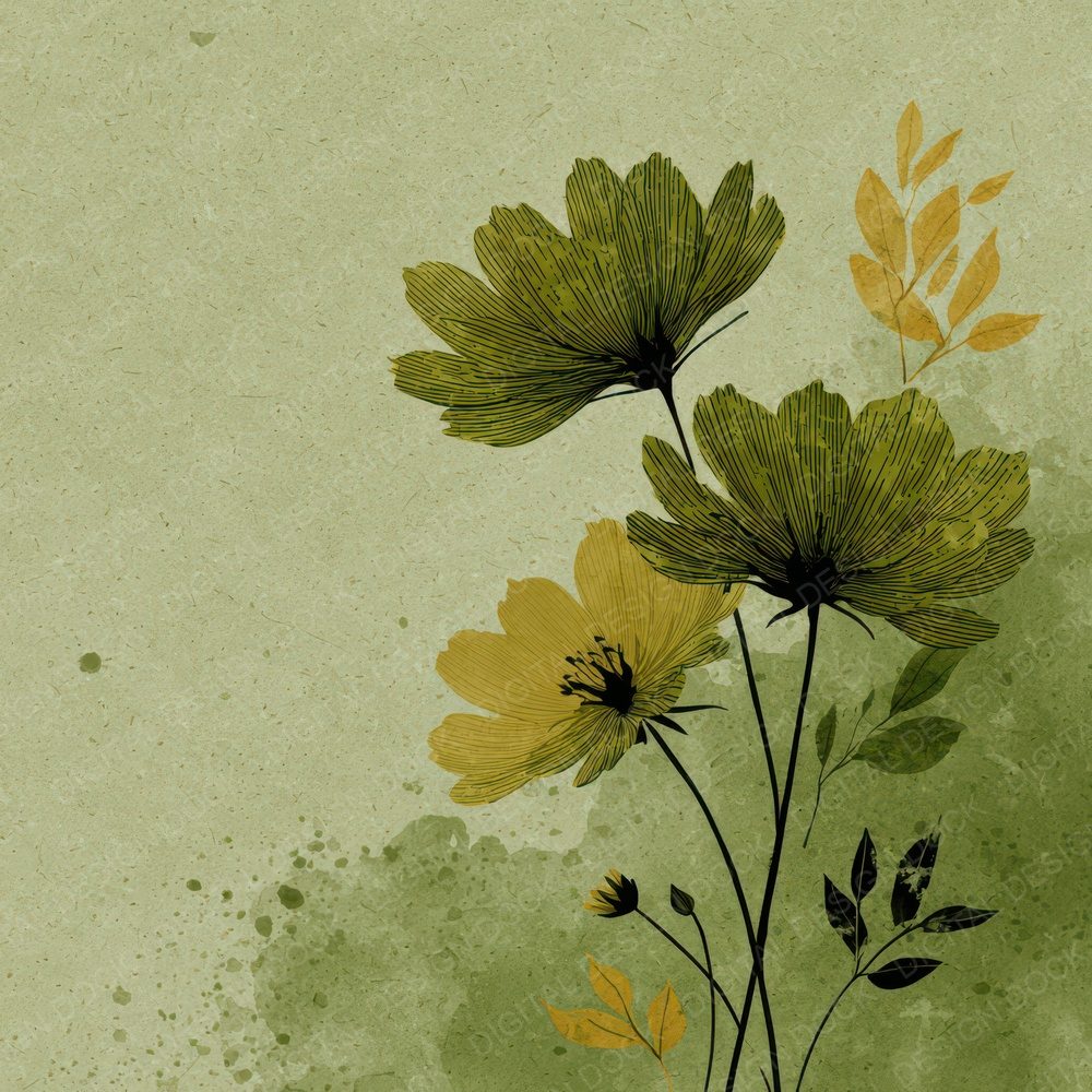 Olive Floral Block Background Digital Paper Pack (DDD007760)