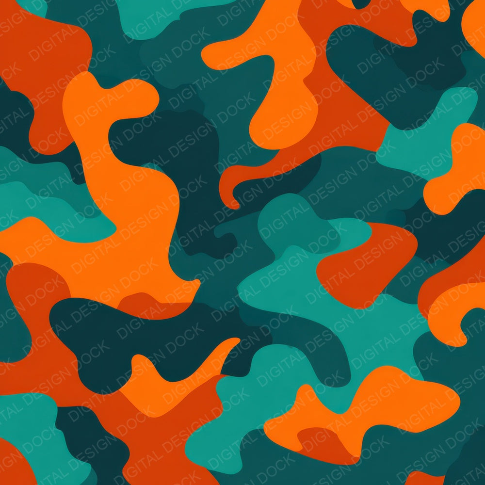 Orange Teal Camo Pattern Digital Paper Pack (DDD008375)