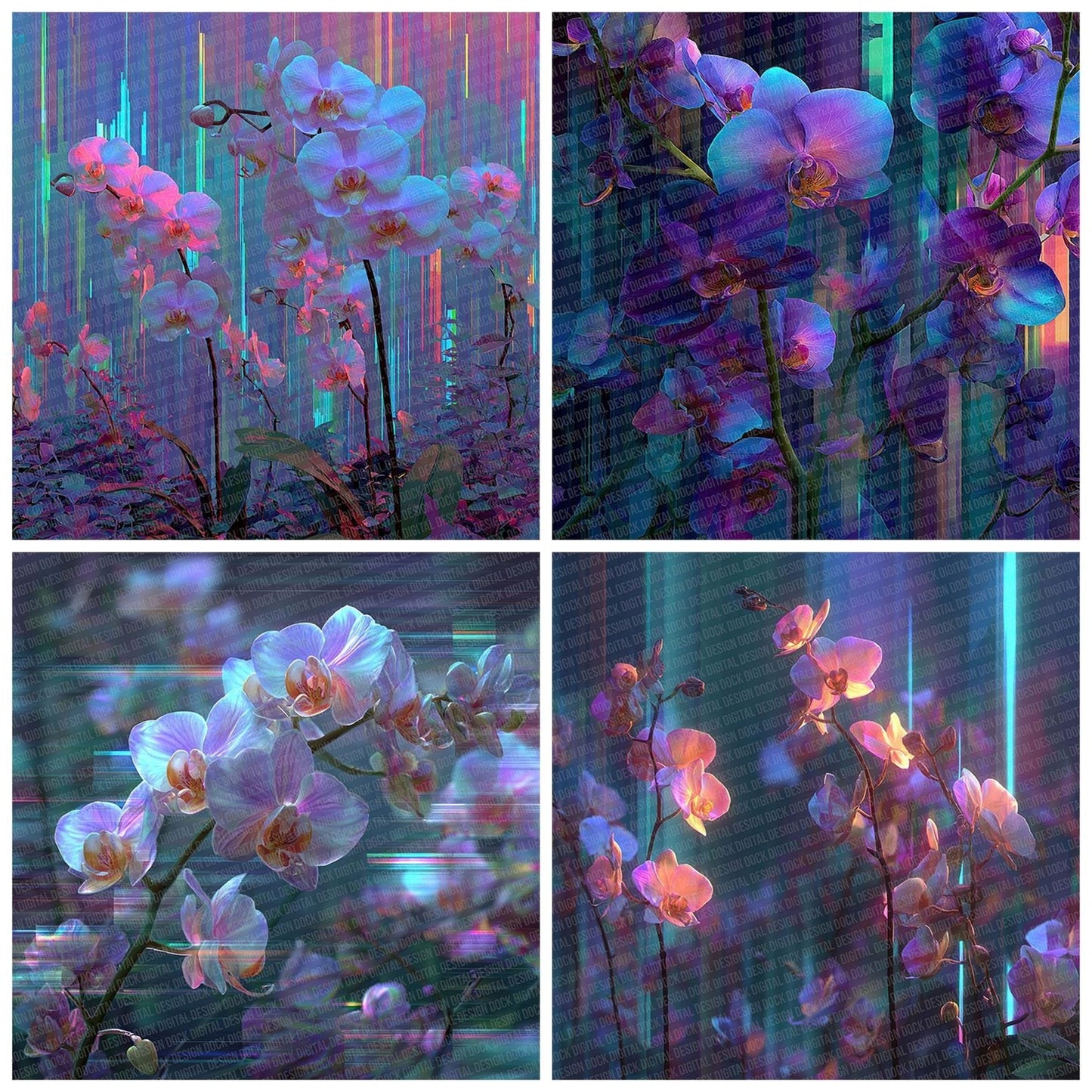 Orchid Pulse Botanical Glitch Digital Paper Pack (DDD002834)