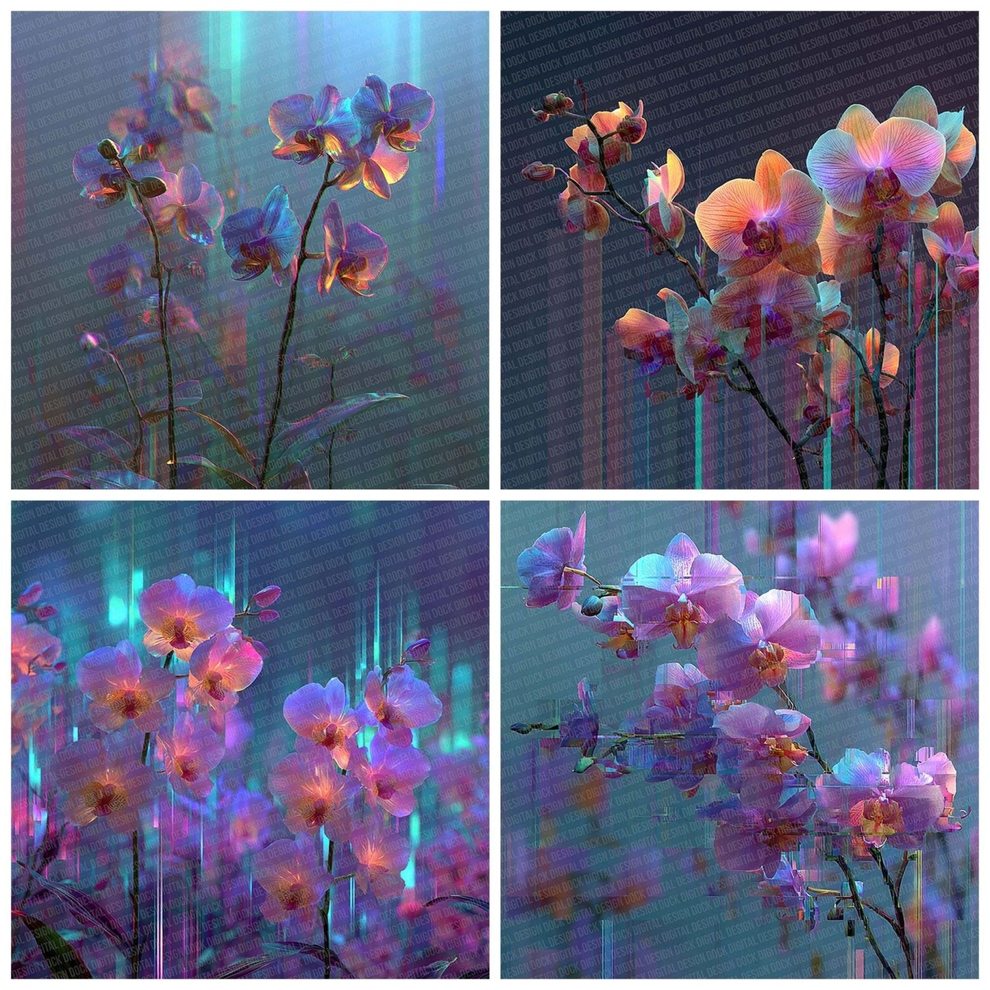 Orchid Pulse Botanical Glitch Digital Paper Pack (DDD002834)