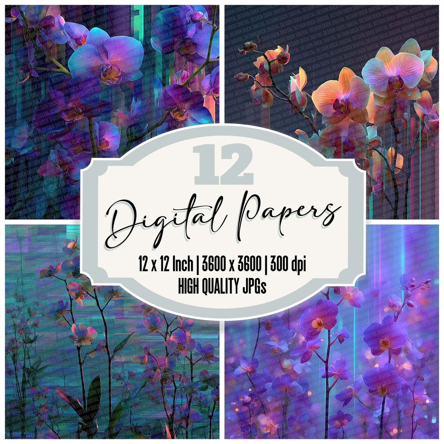 Orchid Pulse Botanical Glitch Digital Paper Pack (DDD002834)