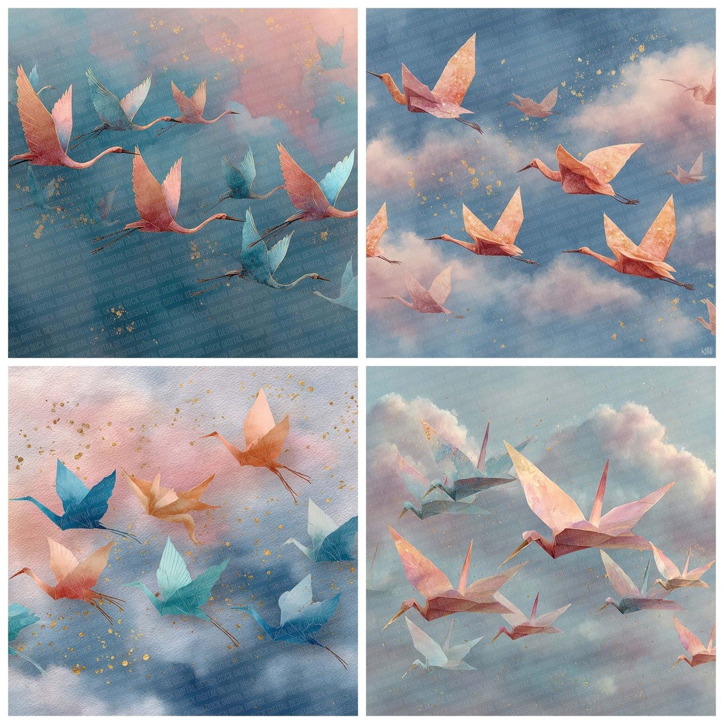 Origami Bird Cloud Drift Digital Paper Pack (DDD007695)