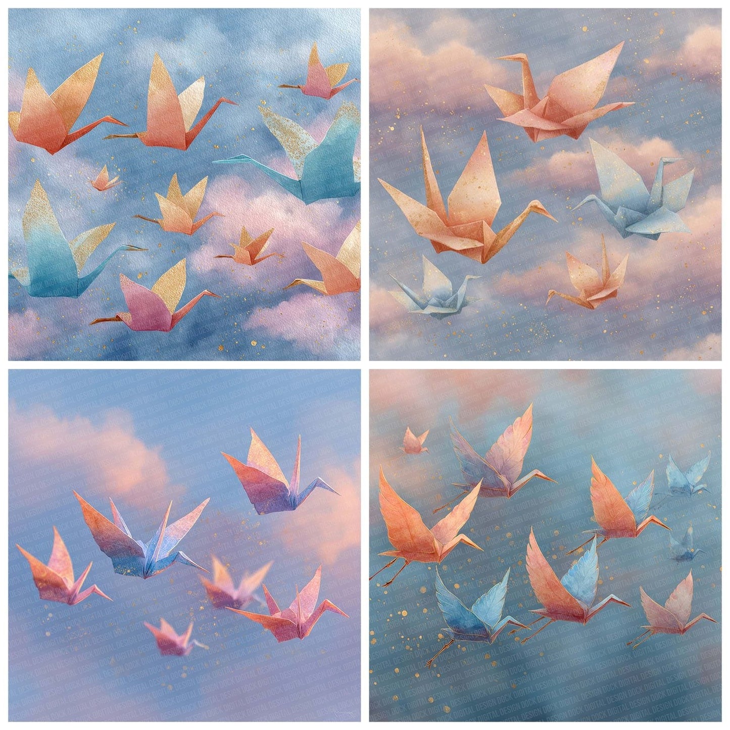 Origami Bird Cloud Drift Digital Paper Pack (DDD007695)