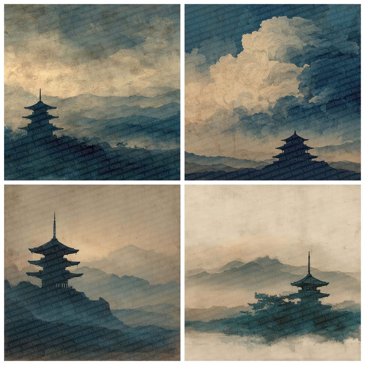 Pagoda Mist Japanese Watercolour Digital Paper Pack (DDD002866)