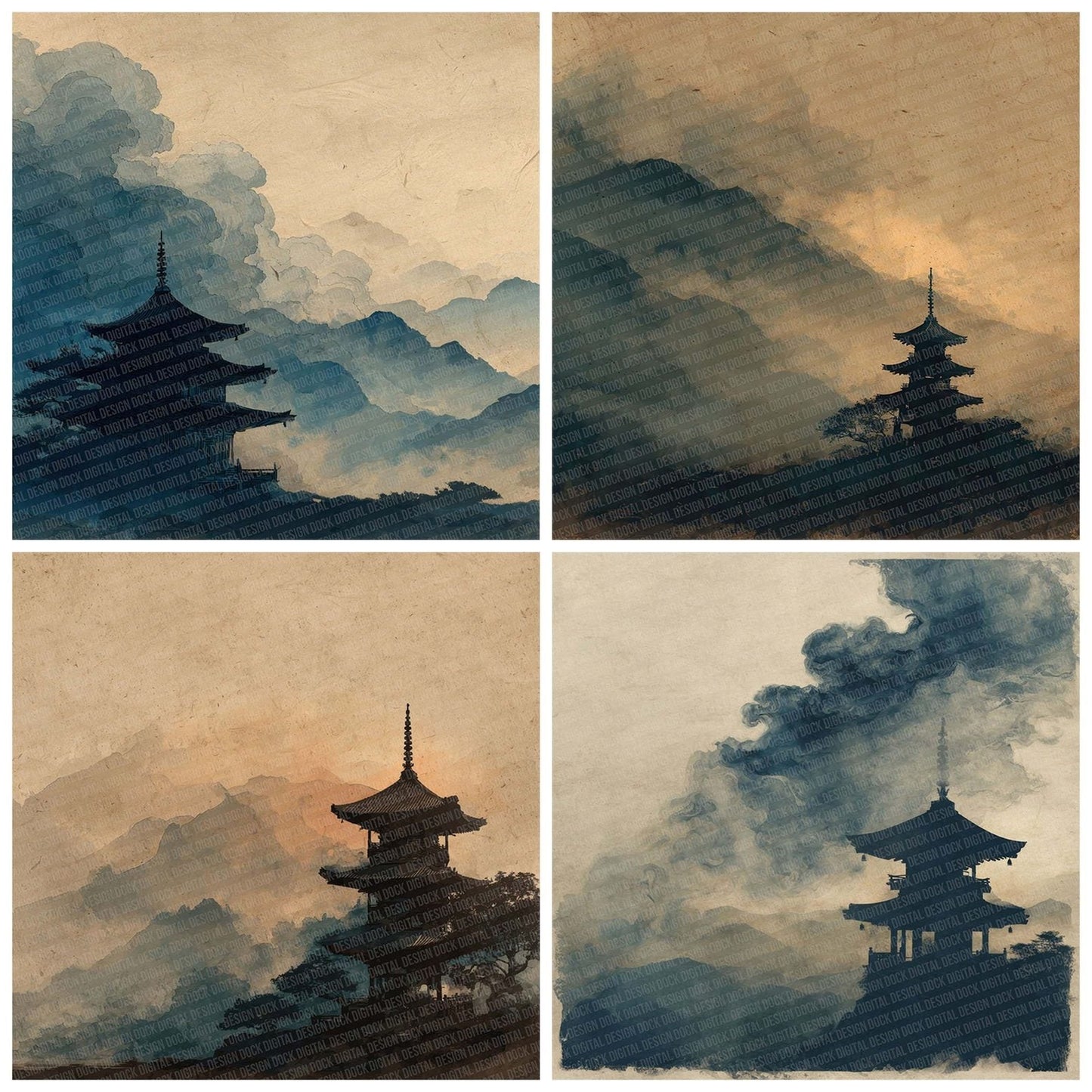 Pagoda Mist Japanese Watercolour Digital Paper Pack (DDD002866)
