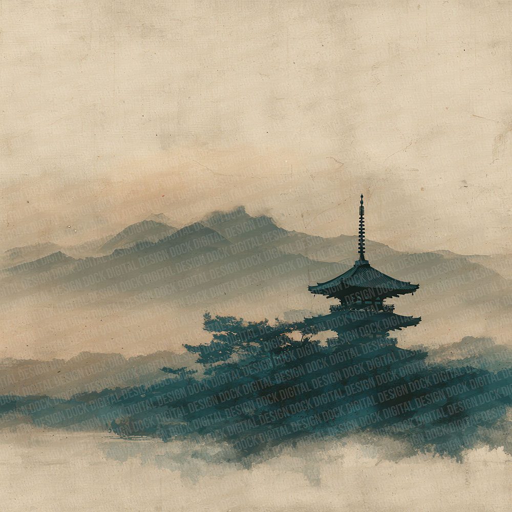 Pagoda Mist Japanese Watercolour Digital Paper Pack (DDD002866)