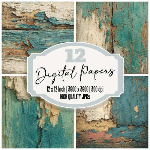 Painted Wood Texture digital paper pack cover showing four of the 12 papers