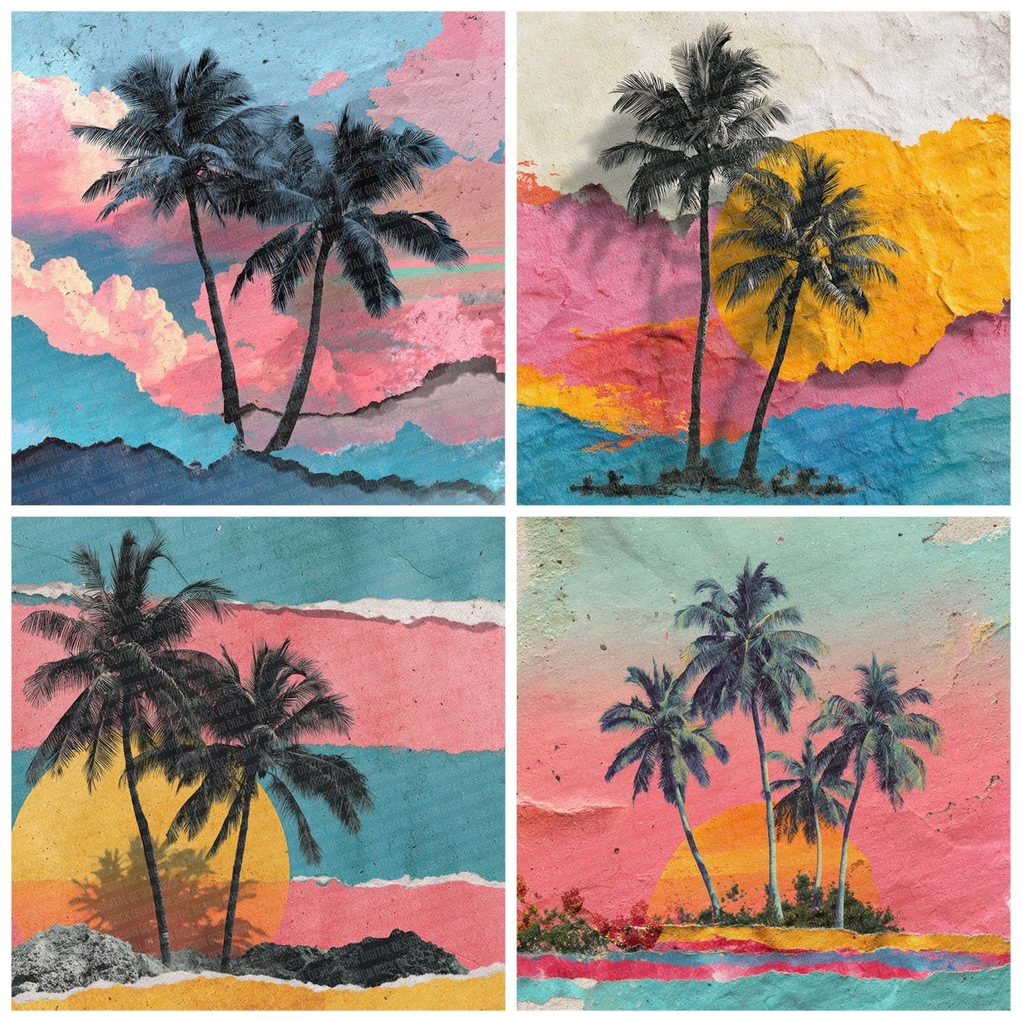 Palm Collage Neon Digital Paper Pack (DDD002878)