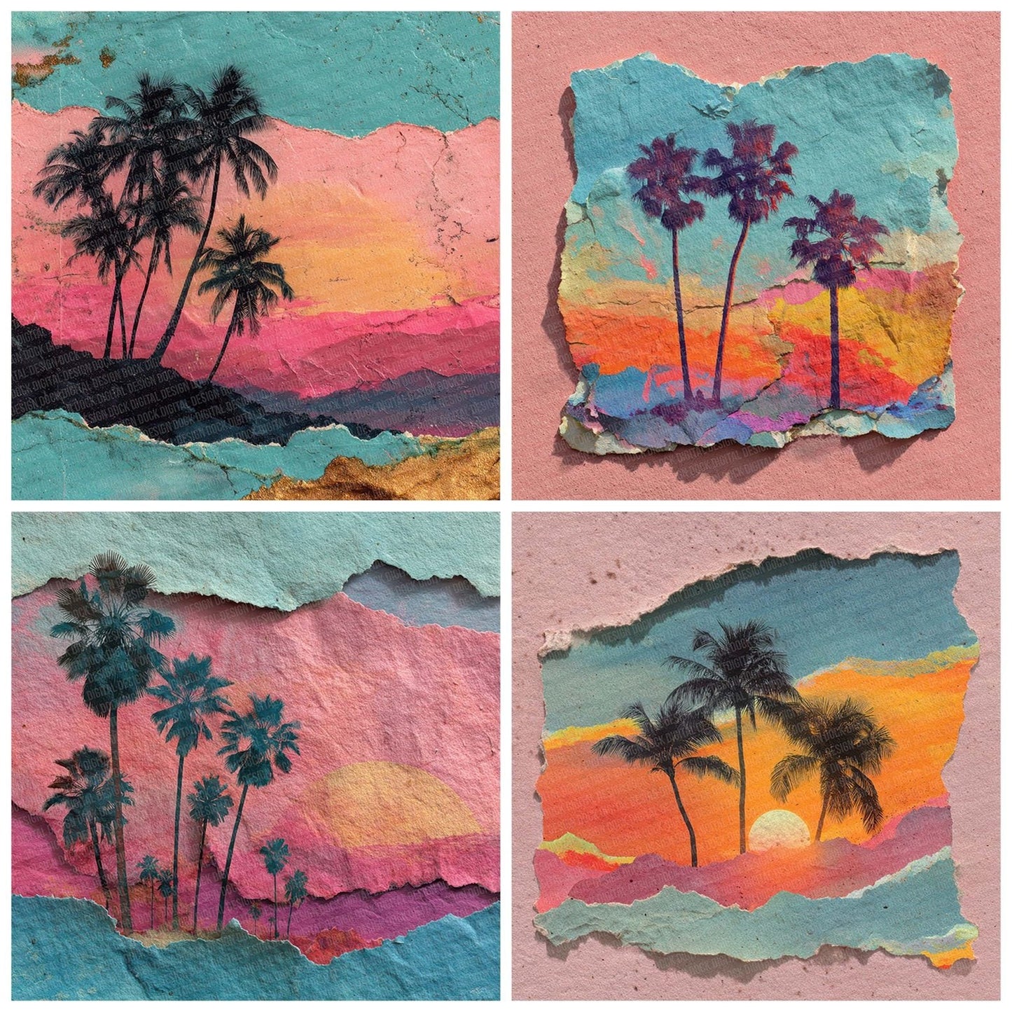 Palm Collage Neon Digital Paper Pack (DDD002878)