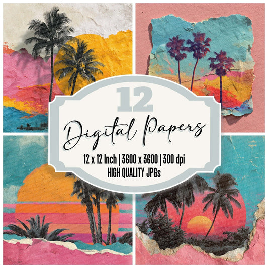 Palm Collage Neon Digital Paper Pack (DDD002878)
