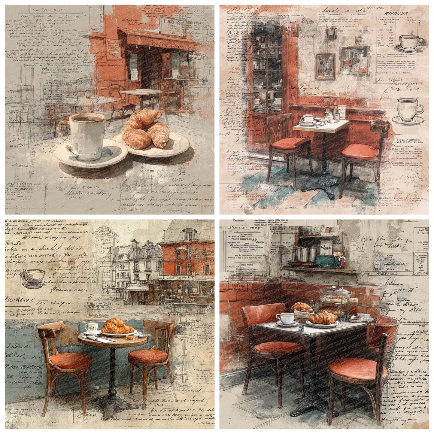 Parisian Café Collage Digital Paper Pack (DDD002900)