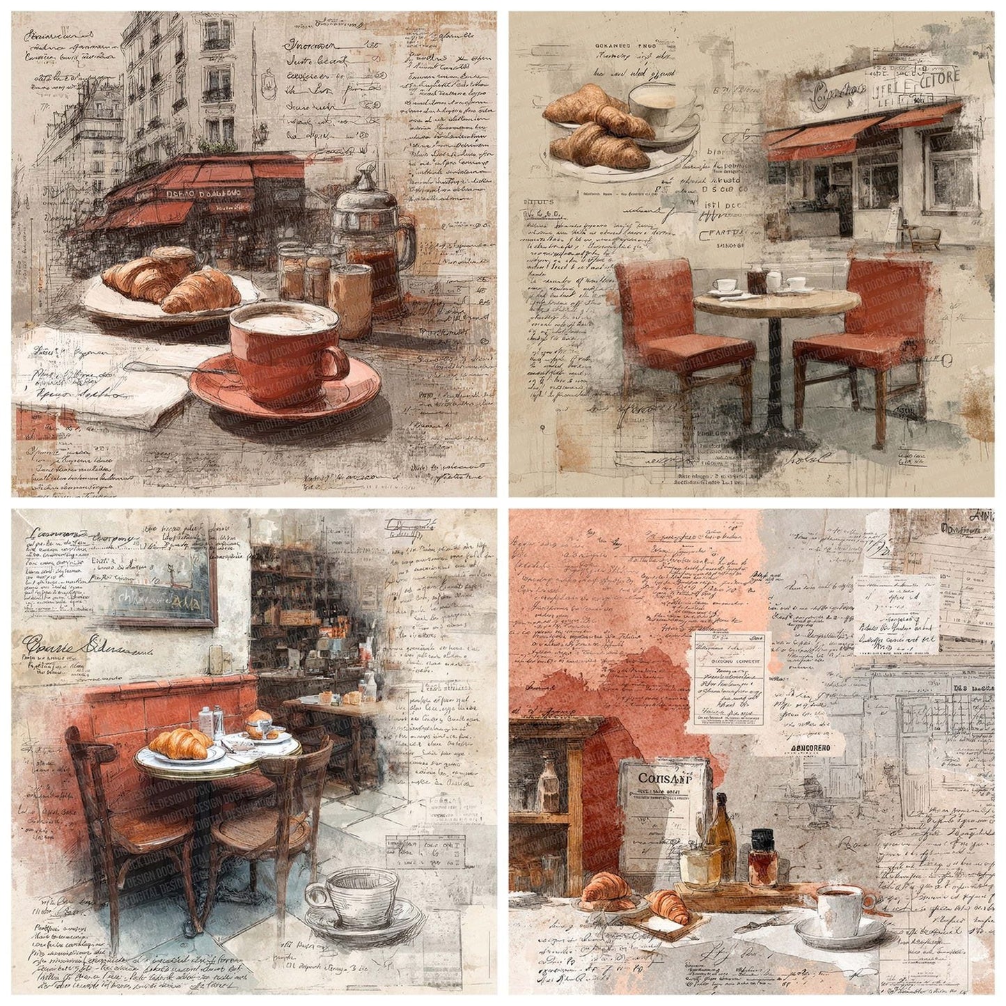 Parisian Café Collage Digital Paper Pack (DDD002900)