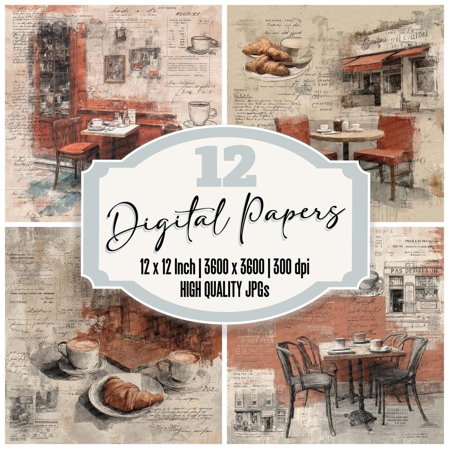 Parisian Café Collage Digital Paper Pack (DDD002900)