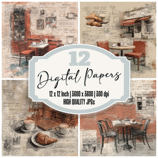 Parisian Café Collage Digital Paper Pack (DDD002900)