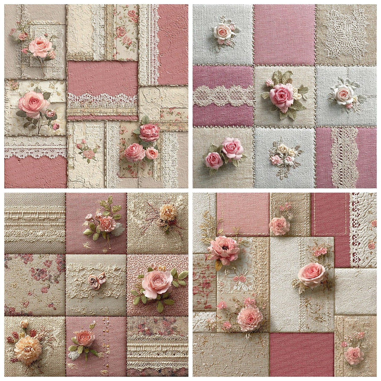 Parisian Pink Shabby Patchwork Fabric Digital Paper Pack (DDD002901)