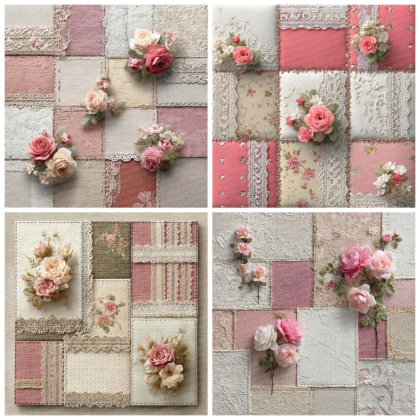 Parisian Pink Shabby Patchwork Fabric Digital Paper Pack (DDD002901)