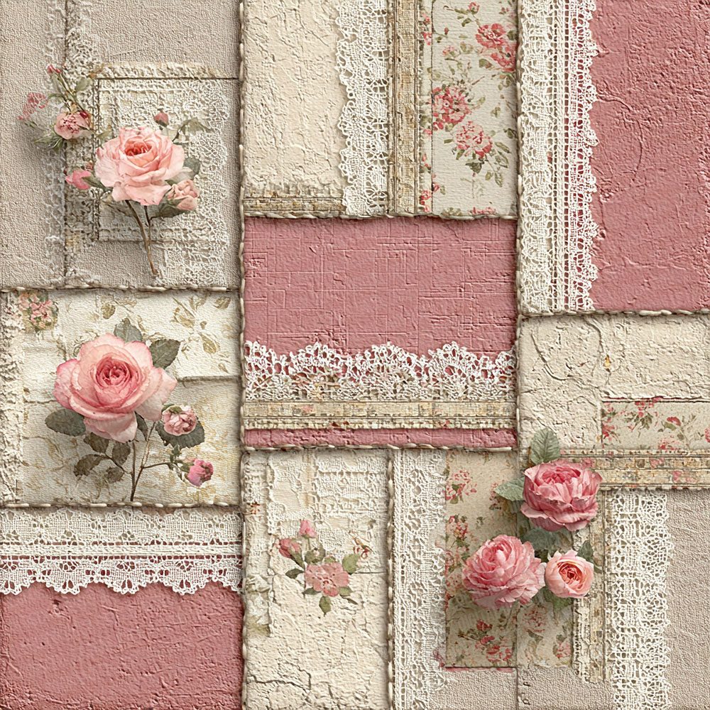 Parisian Pink Shabby Patchwork Fabric Digital Paper Pack (DDD002901)