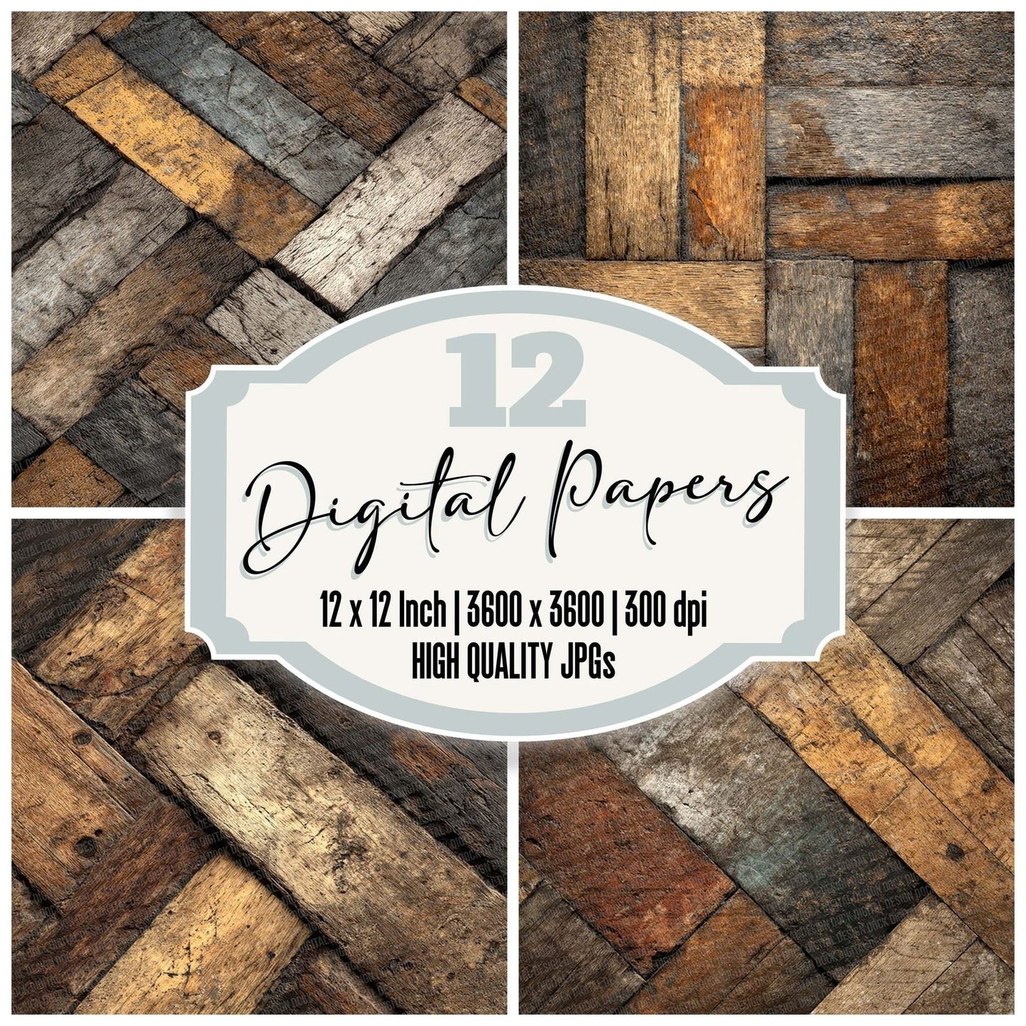 Parquet Aged Wood Floor Pattern Digital Paper Pack (DDD002902)