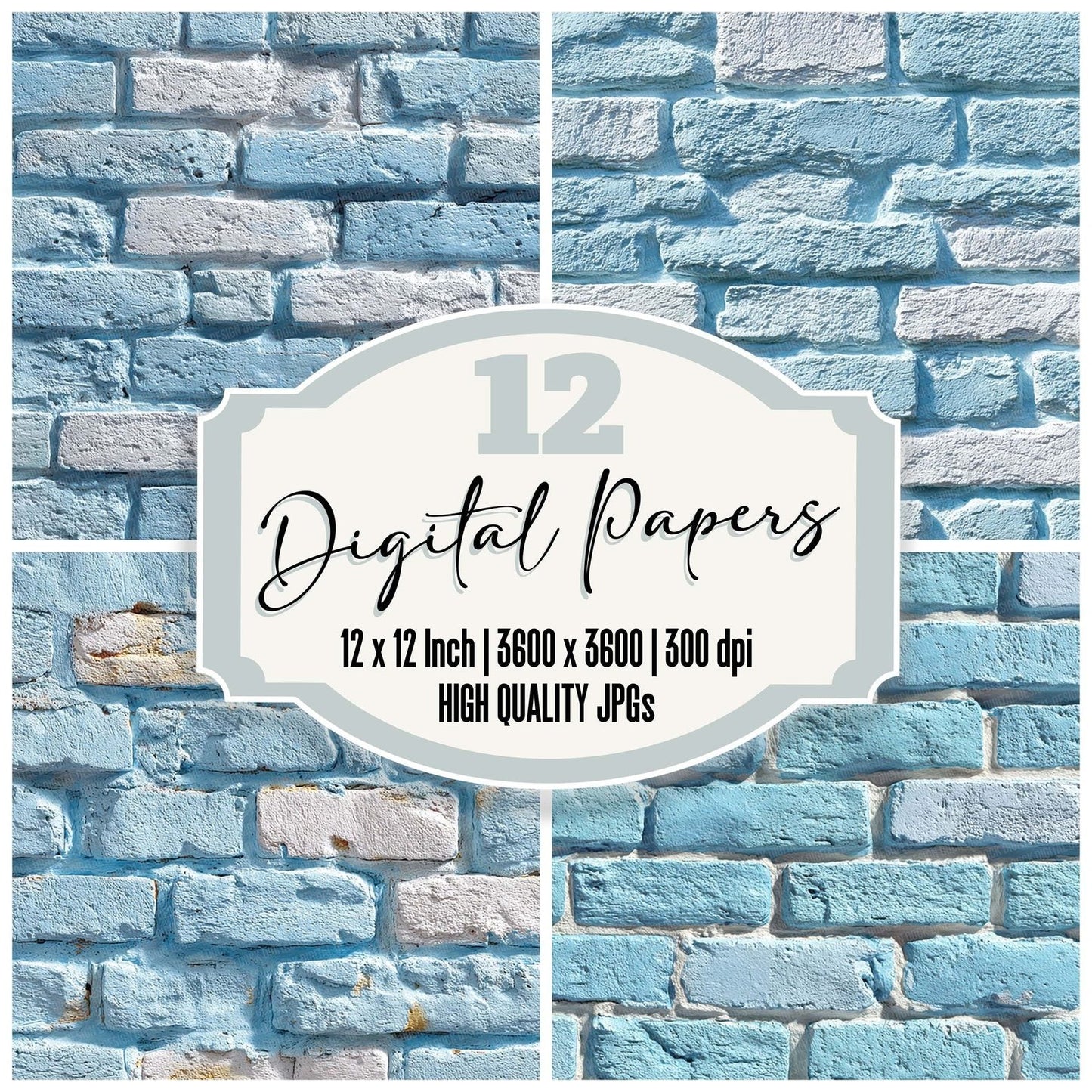 Pastel Blue Brick Wall Digital Paper Pack (DDD002908)