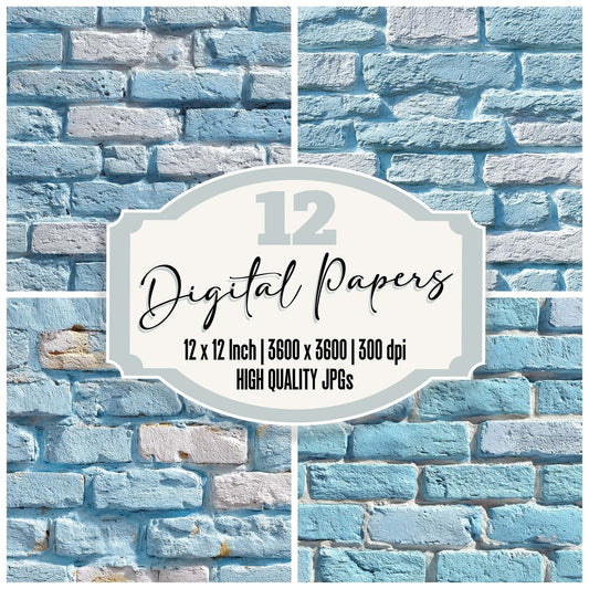 Pastel Blue Brick Wall Digital Paper Pack (DDD002908)