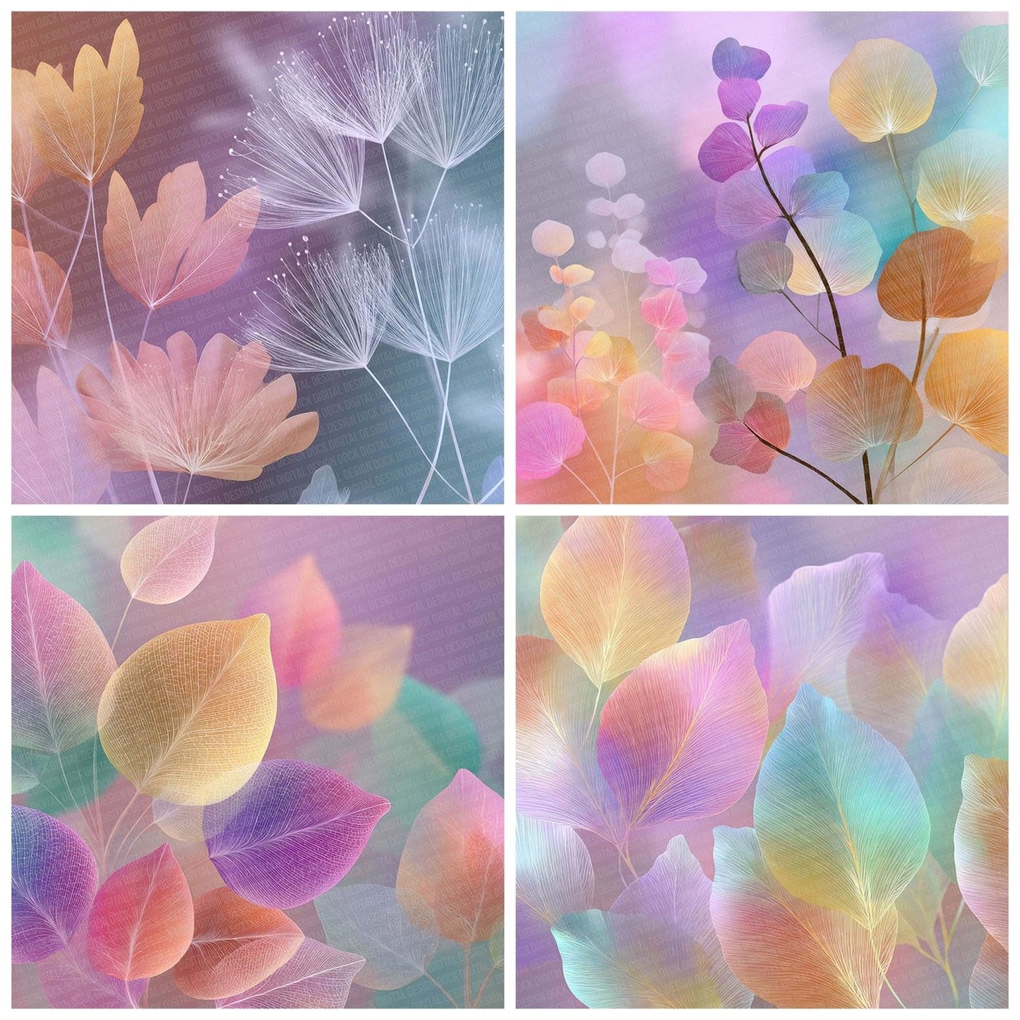 Pastel Botanical Rainbow Floral Fusion Digital Paper Pack (DDD007696)
