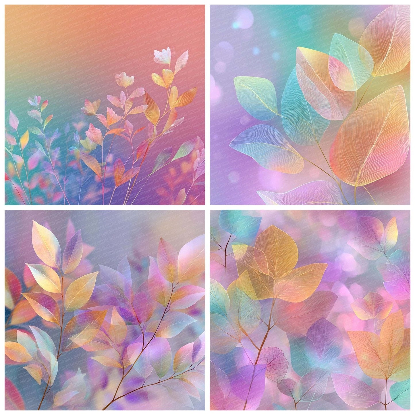 Pastel Botanical Rainbow Floral Fusion Digital Paper Pack (DDD007696)