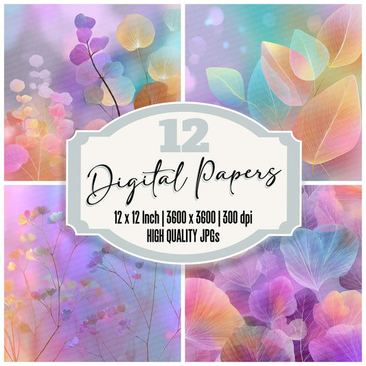 Pastel Botanical Rainbow Floral Fusion Digital Paper Pack (DDD007696)