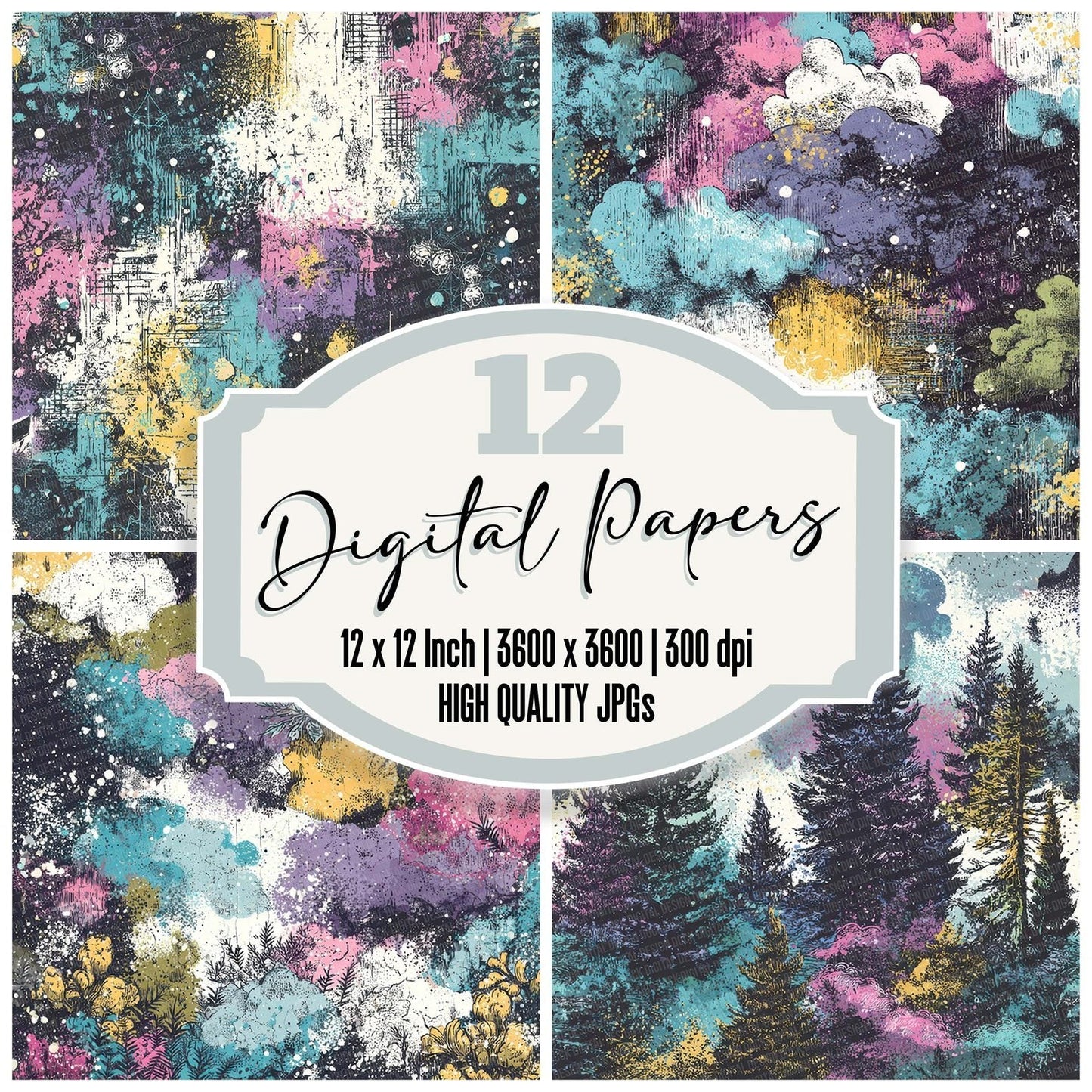 Pastel Cosmic Grunge Digital Paper Pack (DDD002918)