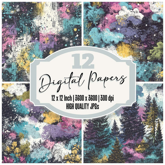 Pastel Cosmic Grunge Digital Paper Pack (DDD002918)