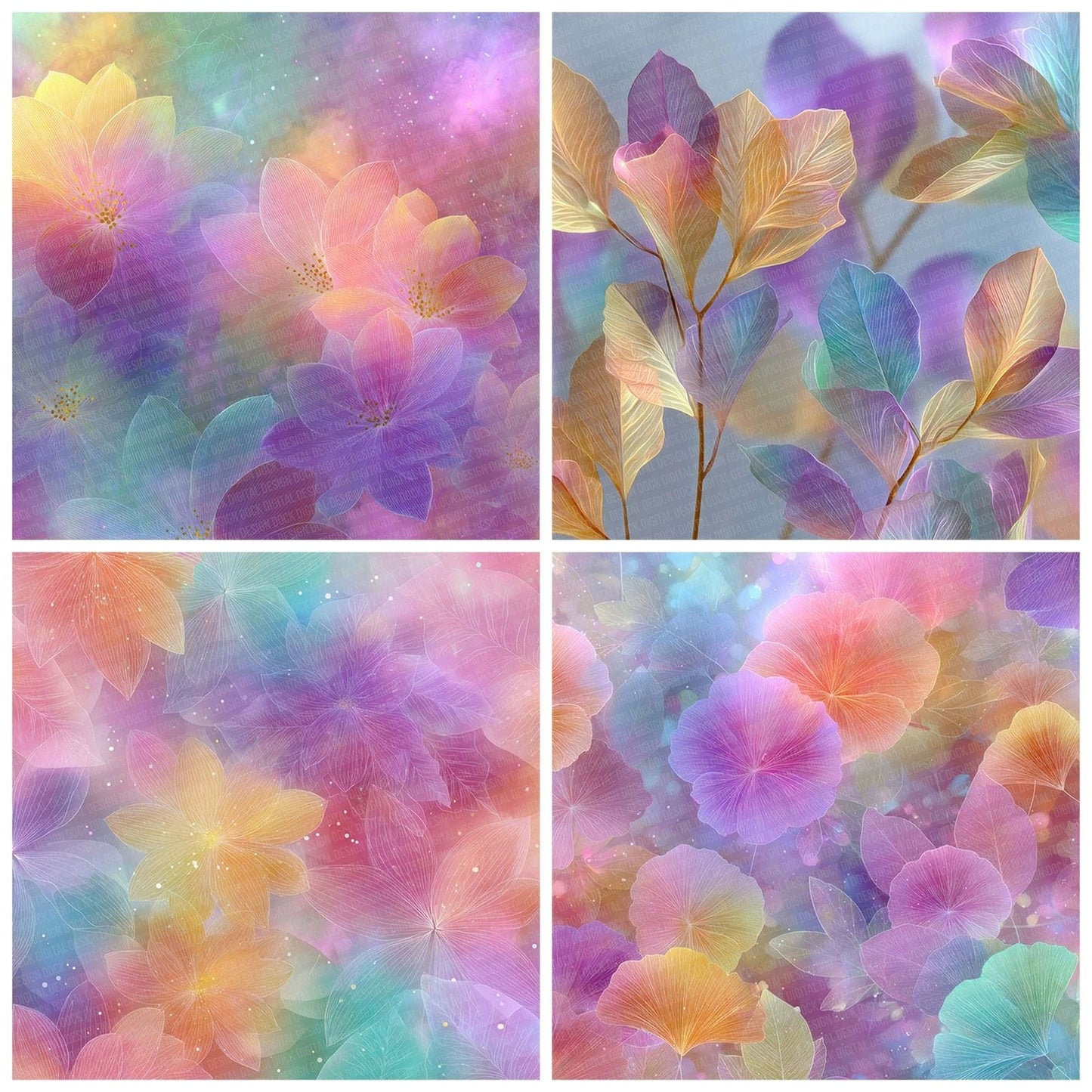 Pastel Dream Rainbow Floral Fusion Digital Paper Pack (DDD007697)