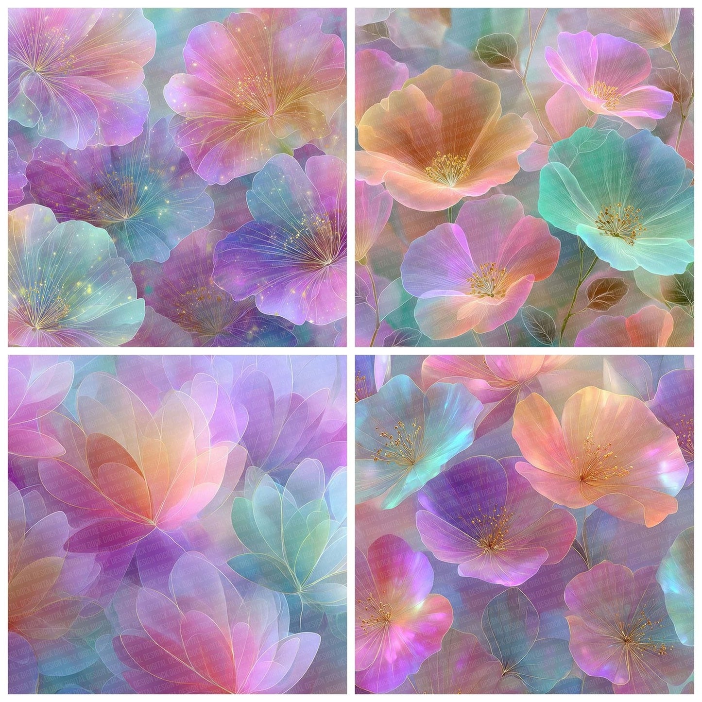 Pastel Dream Rainbow Floral Fusion Digital Paper Pack (DDD007697)
