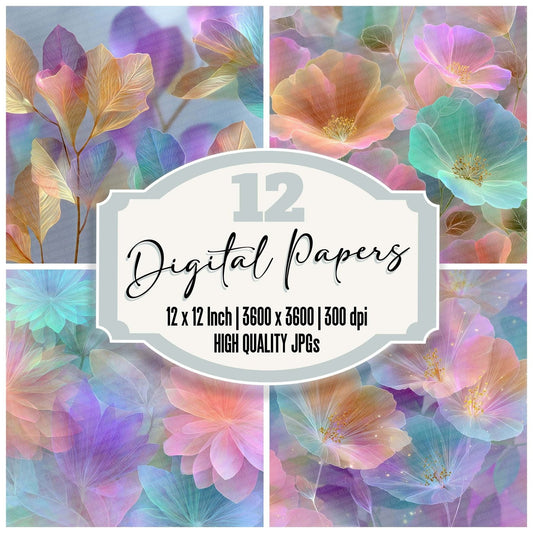 Pastel Dream Rainbow Floral Fusion Digital Paper Pack (DDD007697)