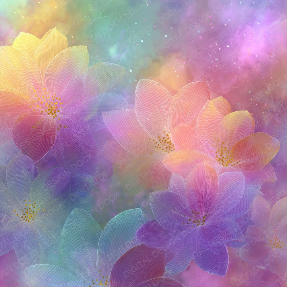 Pastel Dream Rainbow Floral Fusion Digital Paper Pack (DDD007697)