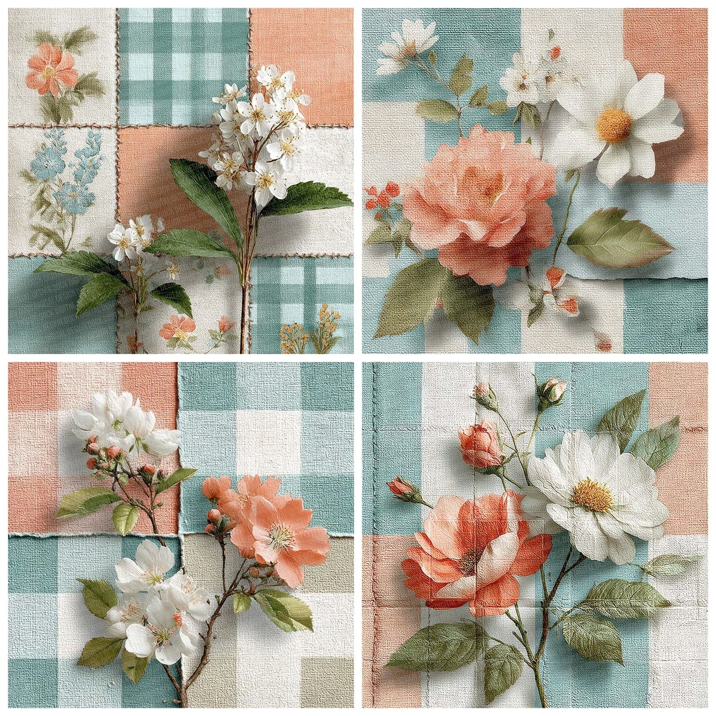 Pastel Gingham Floral Digital Paper Pack (DDD007698)
