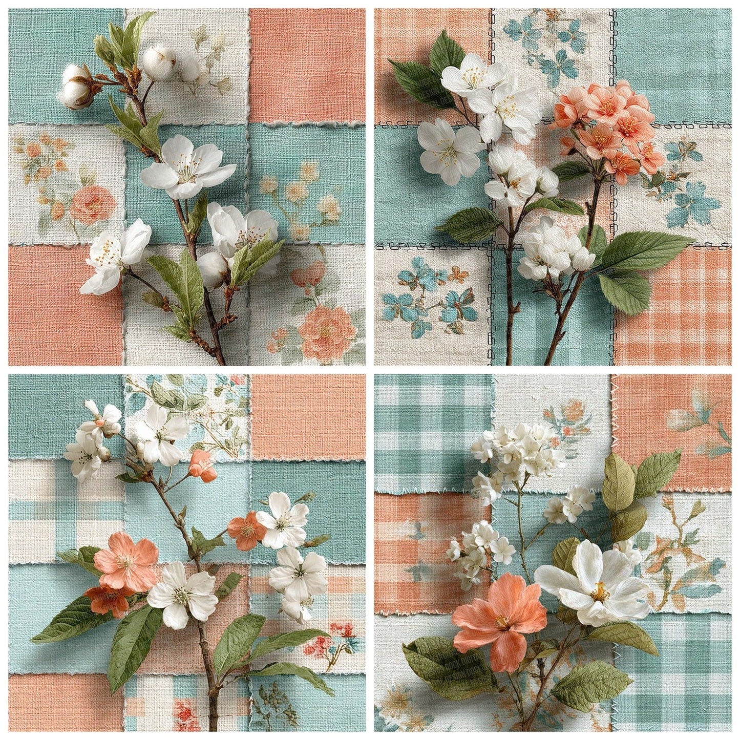 Pastel Gingham Floral Digital Paper Pack (DDD007698)