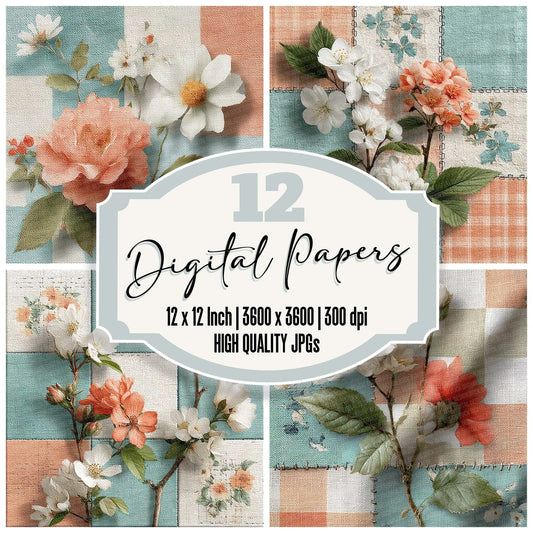 Pastel Gingham Floral Digital Paper Pack (DDD007698)