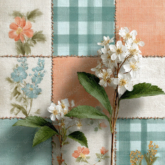 Pastel Gingham Floral Digital Paper Pack (DDD007698)