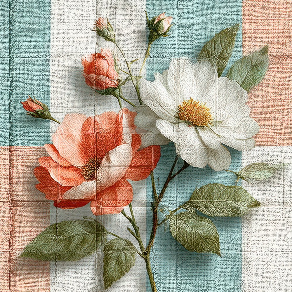 Pastel Gingham Floral Digital Paper Pack (DDD007698)