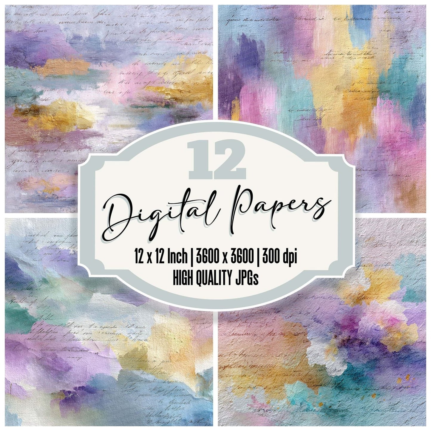 Pastel Monet Art Layers Script Digital Paper Pack (DDD002926)