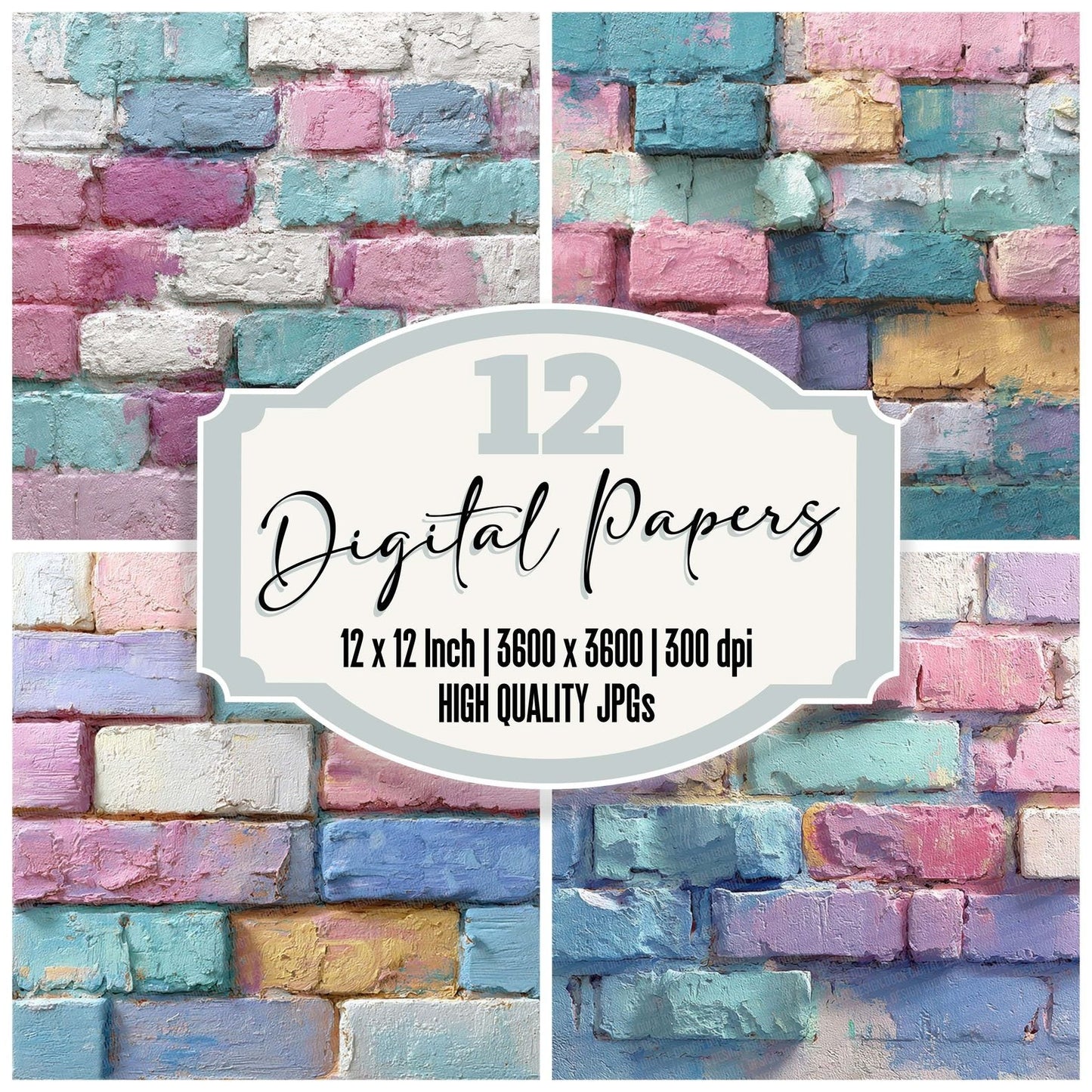 Pastel Patch Brick Wall Digital Paper Pack (DDD002929)