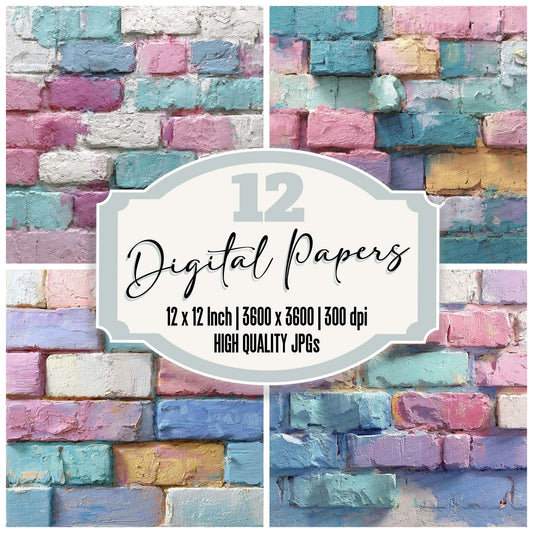 Pastel Patch Brick Wall Digital Paper Pack (DDD002929)
