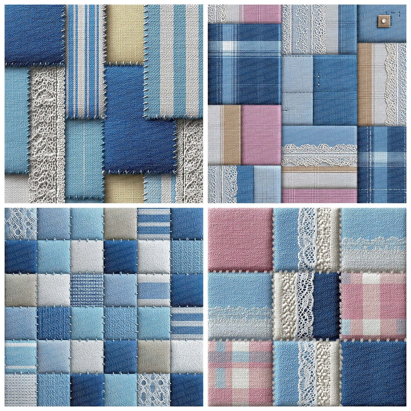 Pastel Stripe Lace Patchwork Fabric Digital Paper Pack (DDD002936)