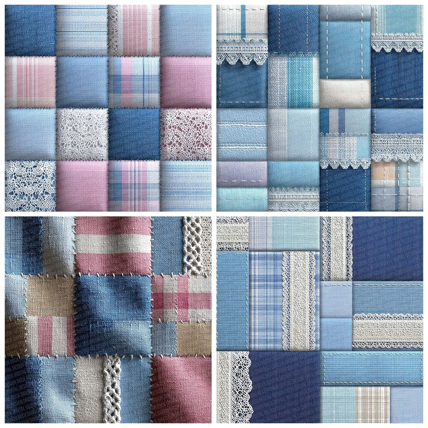 Pastel Stripe Lace Patchwork Fabric Digital Paper Pack (DDD002936)