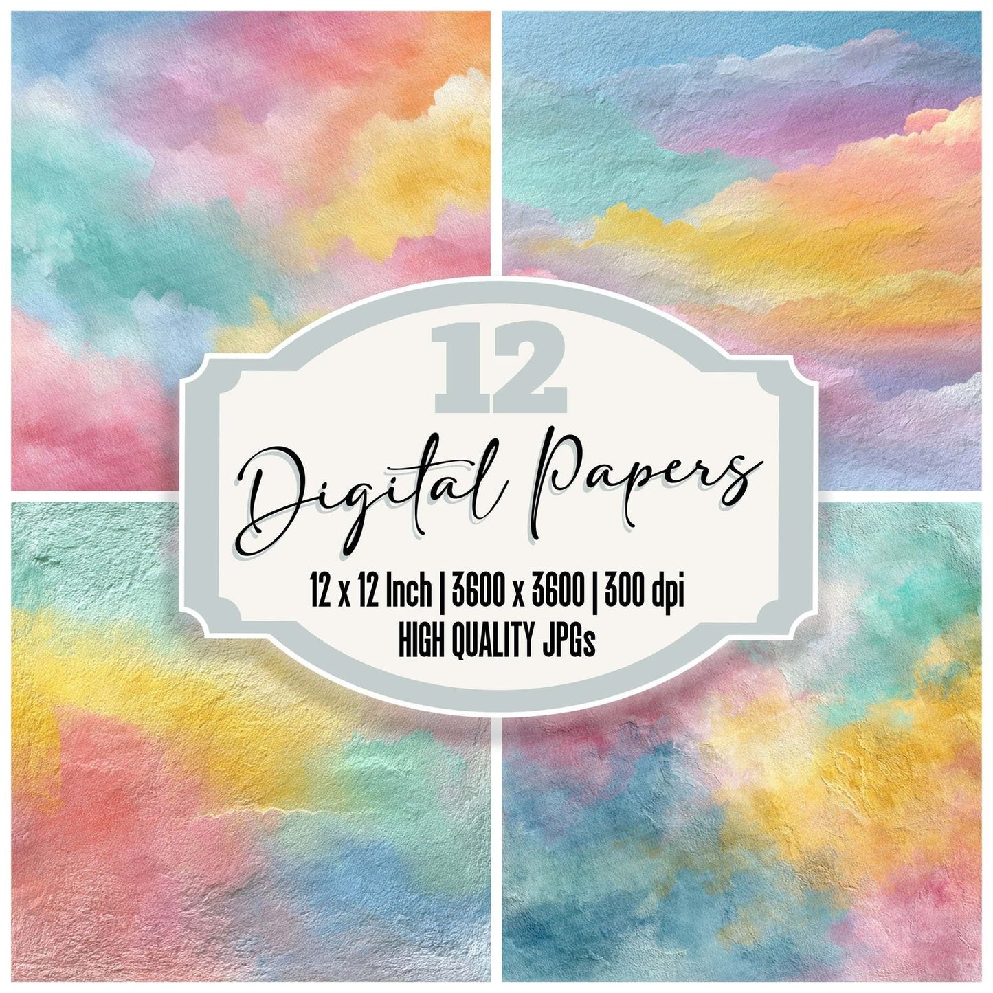 Pastel Watercolour Wash Rainbow Digital Paper Pack (DDD002938)