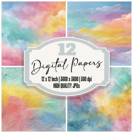Pastel Watercolour Wash Rainbow Digital Paper Pack (DDD002938)