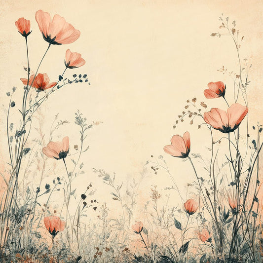 Peach Coral Floral Frame Digital Paper Pack (DDD002952)