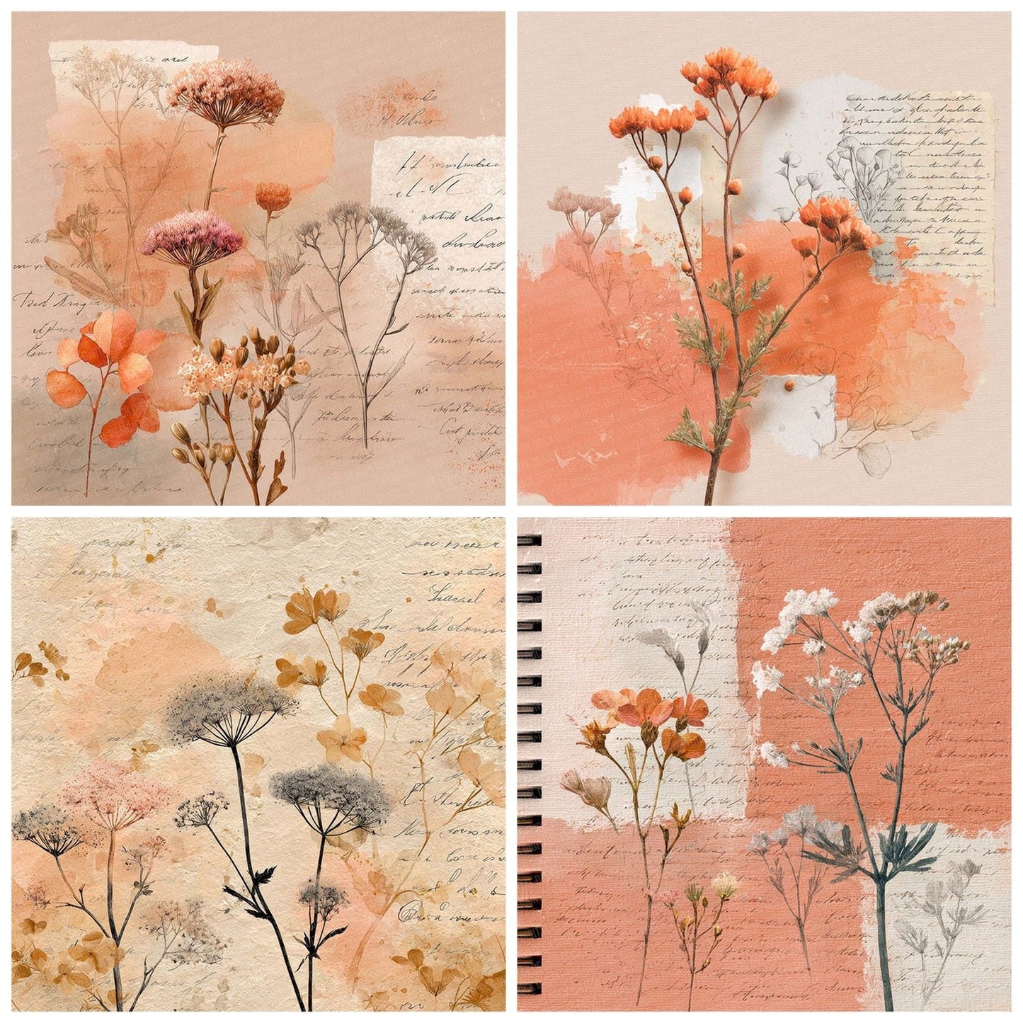 Peach Dune Botanical Notes Digital Paper Pack (DDD002954)