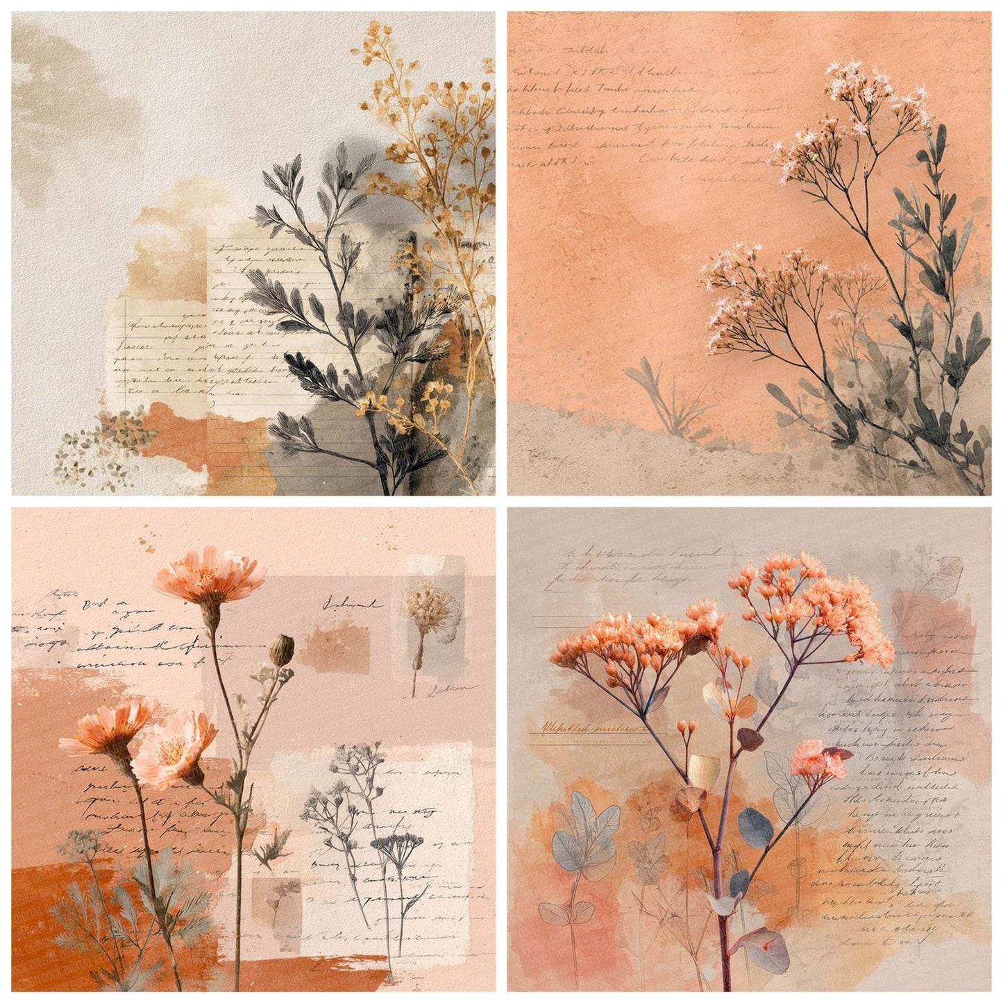 Peach Dune Botanical Notes Digital Paper Pack (DDD002954)