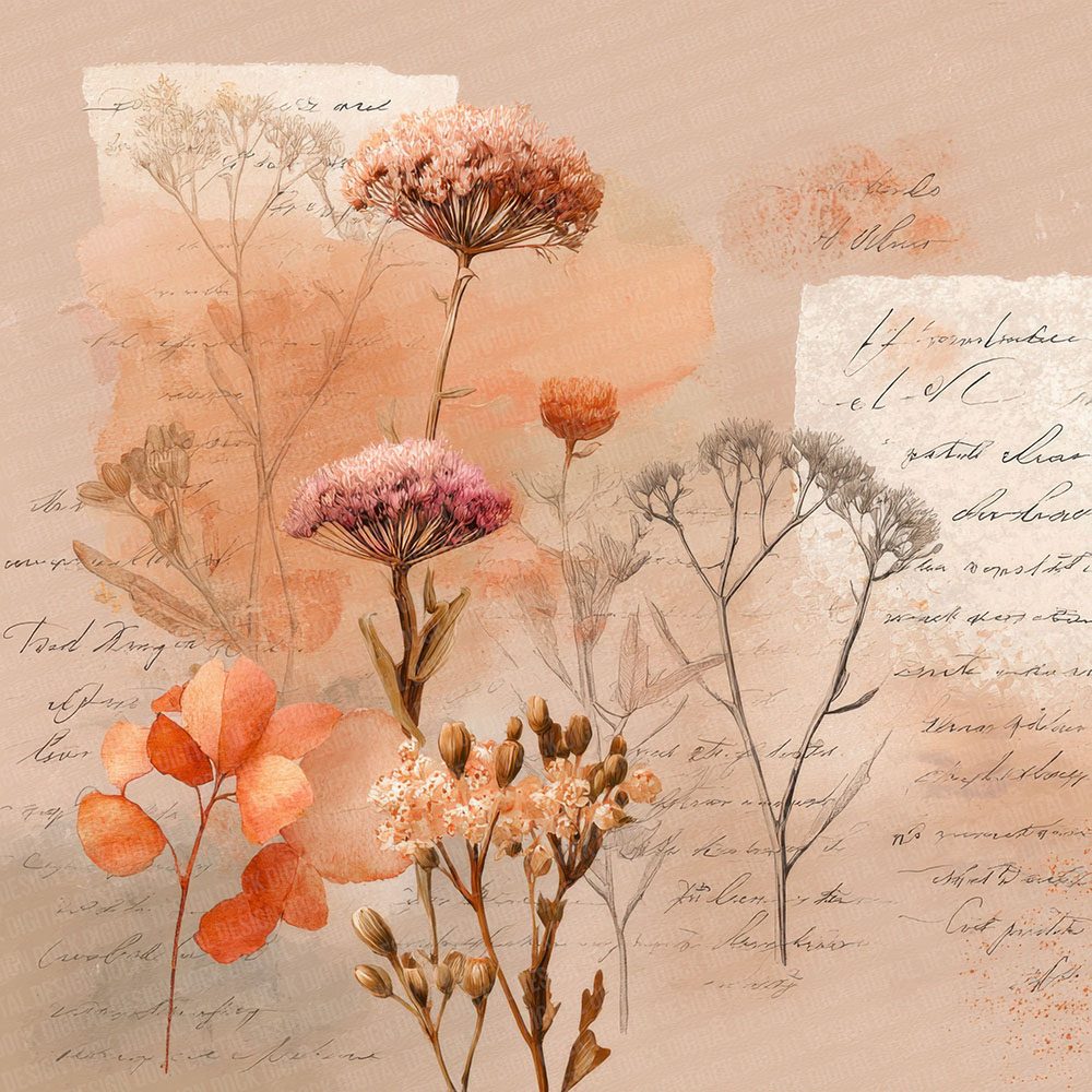 Peach Dune Botanical Notes Digital Paper Pack (DDD002954)