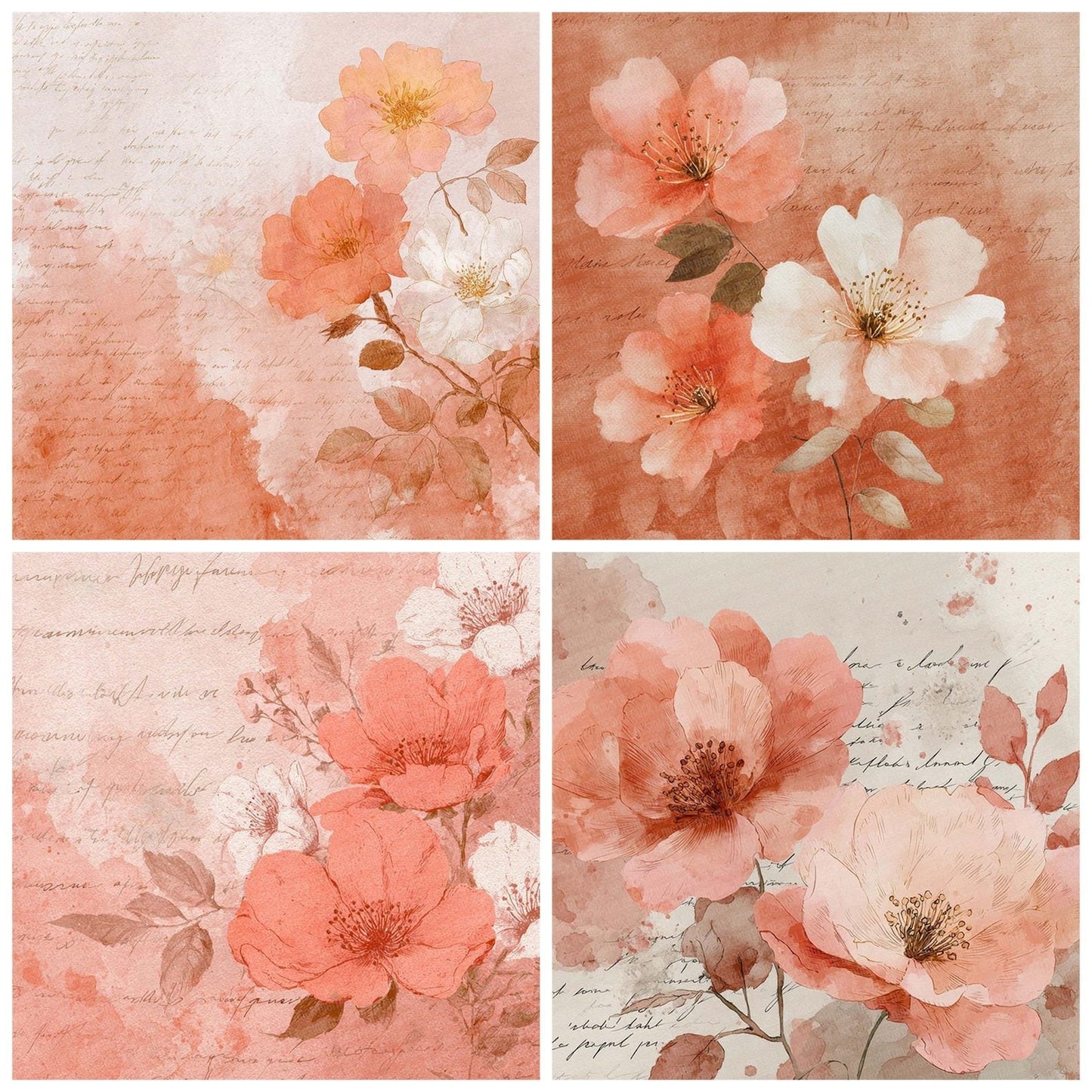 Peach Floral Script Digital Paper Pack (DDD002955)